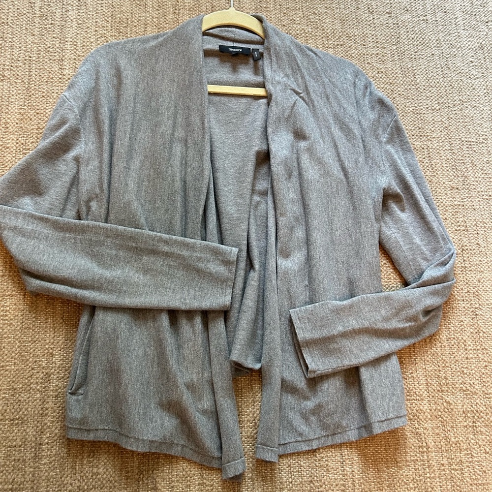 Theory Drape Open Cardigan Grey Pockets Small